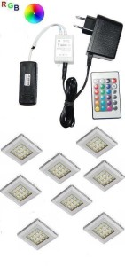 Oświetlenie mebli 8  x oprawa LED Squere2 RGB 12V zestaw z pilotem