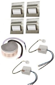 Oświetlenie schodów zestaw  4 opraw led 1,5W  zasilacz, 2 x czujniki ruchu mini