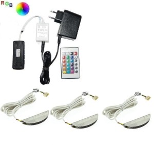 Zestaw LED RGB 3 x klips Zeta do szklanych półek pilot 12V DC      