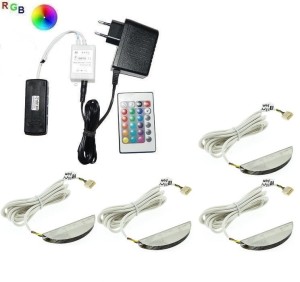 Zestaw LED RGB 4 x klips Zeta do szklanych półek pilot 12V DC     
