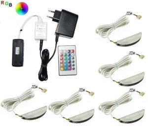 Zestaw LED RGB 5 x klips Zeta do szklanych półek pilot 12V DC    