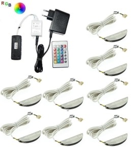 Zestaw LED RGB 8 x klips Zeta do szklanych półek pilot 12V DC 