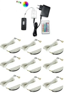 Zestaw LED RGB 9 x klips Zeta do szklanych półek pilot 12V DC