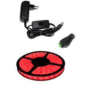 Taśma LED  1m 60/m SMD 3528 czerwona+zasilacz z wyłącznikiem-zestaw   
