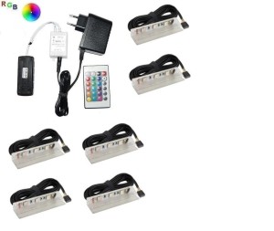 Zestaw LED RGB 6 x klips PCV do szklanych półek pilot     