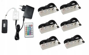 Zestaw LED RGB6xklips PCV do szklanych półek pilot