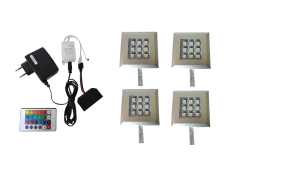 Oświetlenie mebli 4 x oprawa LED Squere2 RGB 12V zestaw z pilotem