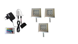 Oświetlenie mebli 3 x oprawa LED Squere2 RGB 12V zestaw z pilotem