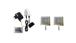 Oświetlenie mebli 2 x oprawa LED Squere2 RGB 12V zestaw z pilotem