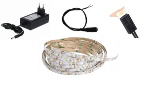 Taśma LED  5m 4,8W/m b/ciepła+wyłącznik bezdotykowy+zasilacz 