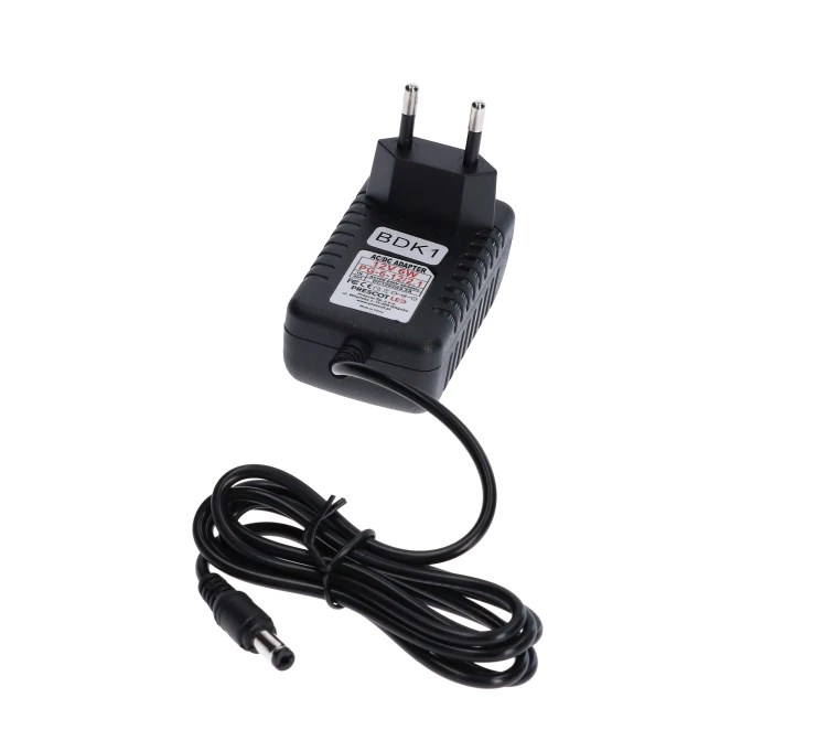 Zasilacz gniazdkowy czarny 12V DC 12W 1A