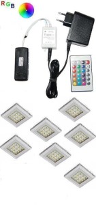 Oświetlenie mebli 7 x oprawa LED Squere2 RGB 12V zestaw z pilotem