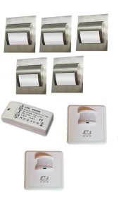 Oświetlenie schodów zestaw  5 opraw led 1,4W  zasilacz,czujniki ruchu