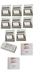 Oświetlenie schodów zestaw  8 opraw led 1,5W  zasilacz,czujniki ruchu