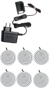 Oświetlenie mebli 6 x oprawa LED Nike-2 2W 12V DC gotowy zestaw