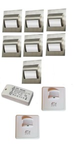 Oświetlenie schodów zestaw  7 opraw led 1,4W  zasilacz,czujniki ruchu