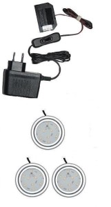 Oświetlenie mebli 3 x oprawa LED Nike-2 2W 12V DC gotowy zestaw   