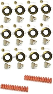 Oprawka sufitowa wpusczana ruchoma mosiądz + żarówka led 230V GU10 5W biała ciepła -  komplet 12 szt