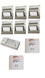 Oświetlenie schodów  6 opraw led 1,5W  zasilacz,czujniki ruchu