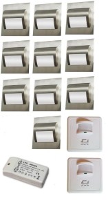 Oświetlenie schodów zestaw  10 opraw led 1,5W  zasilacz,czujniki ruchu